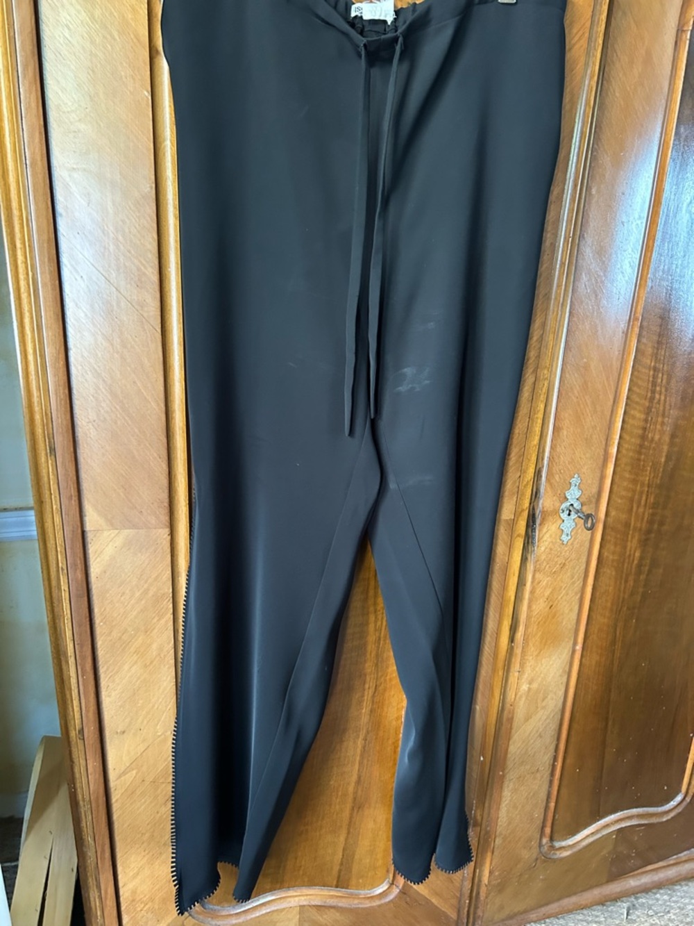 Issey Miyake Black Drawstring Trousers with Fringe Trim
